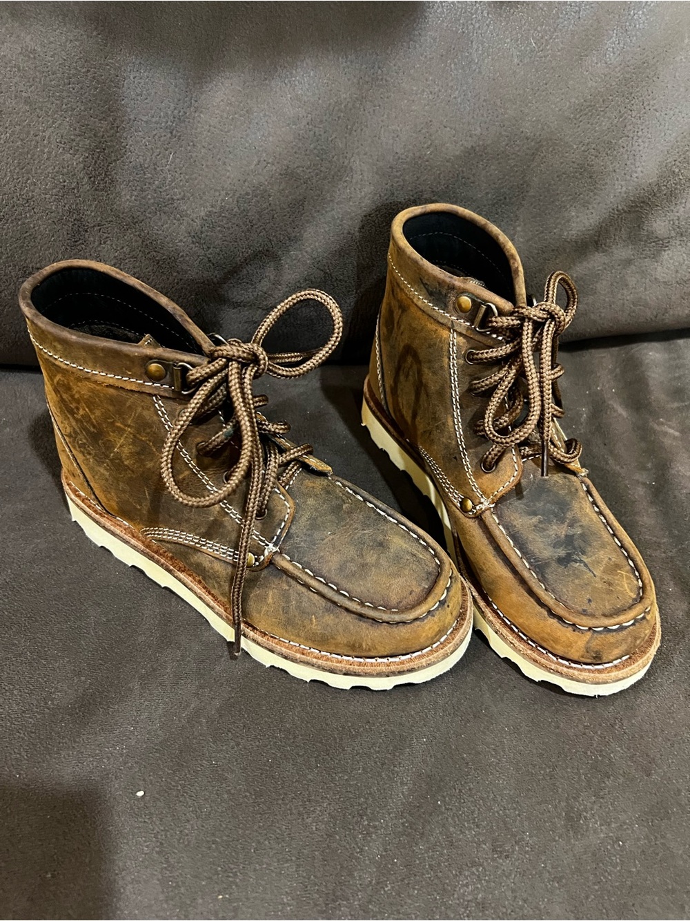 Kids Brown Lace-Up Moc Toe Boots - Rugged Everyday Style